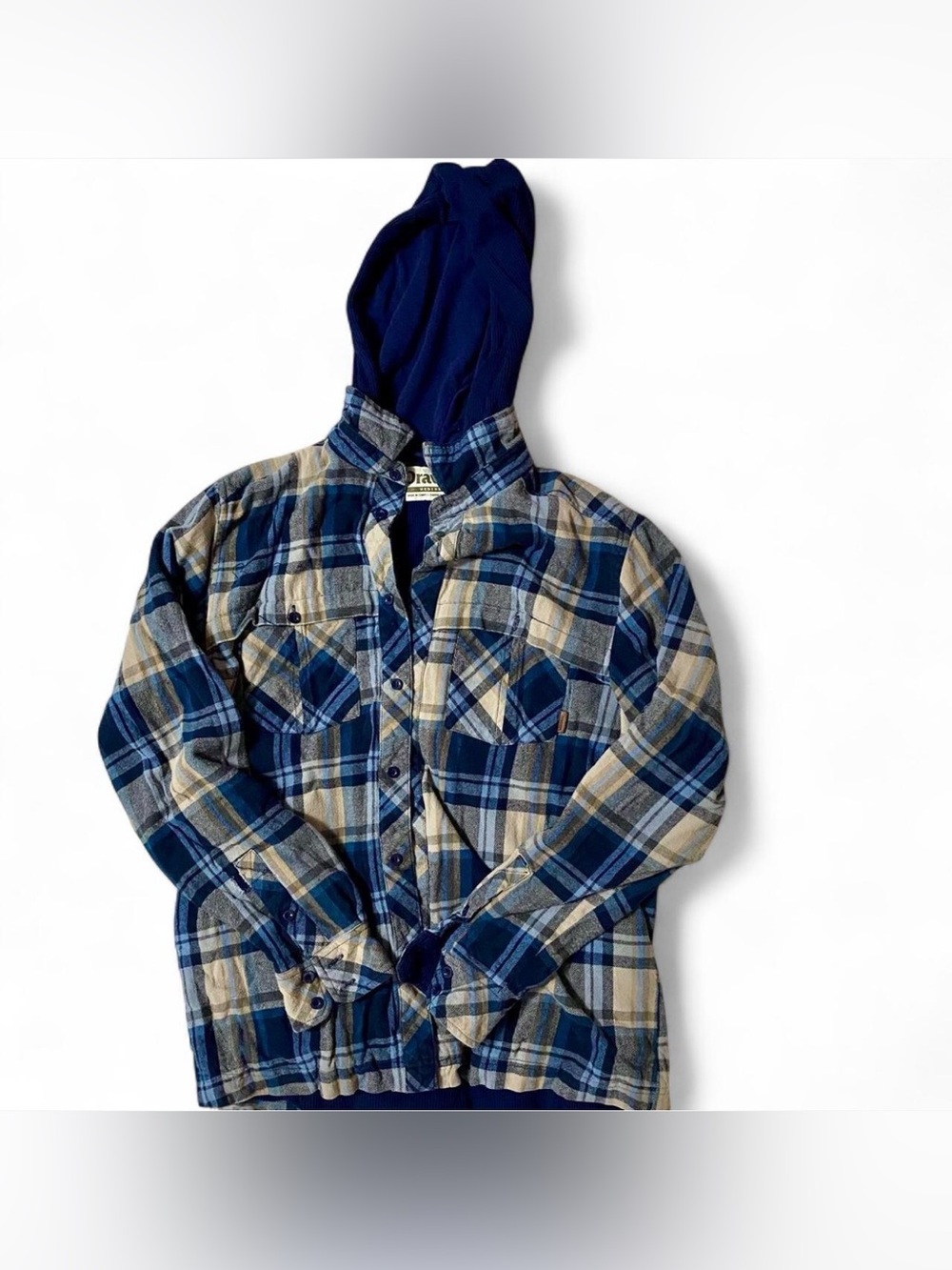Dravus Navy & Yellow Flannel Hoodie with Drawstring M